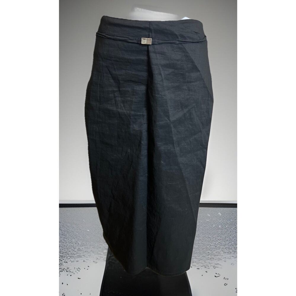 VTG ULI SCHNEIDER Silk Midi Skirt Germany Black Silk Paneled Wrap Retro Size 8
